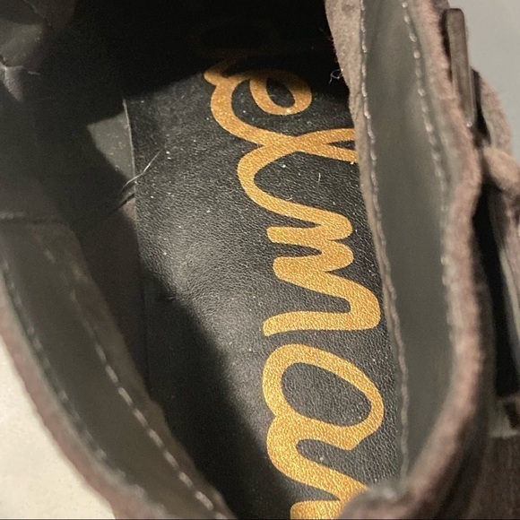 SAM EDELMAN Sz 10 Petal  Suede Cool Brown Buckle Stacked Heel Booties - Picture 12 of 14